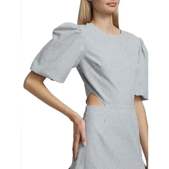 Veronica Beard Womens Blue Striped Round Neck Ruffled Dress Size 10